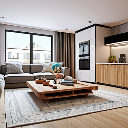 Home 4 **
A brightly lit, modern apartment interior. Focus on showcasing the blend of creativity and technical skill in interior design. Include elements like blueprints, material samples (fabric, wood), and a 3D rendering on a tablet, juxtaposed with stylish furniture and decor. The overall atmosphere should feel harmonious and functional.
**
