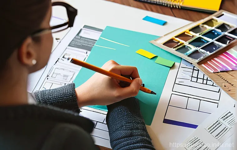 인테리어 코디네이터 자격증 시험 후기 - **Prompt:** A young adult interior design student, casually dressed, is deeply focused in a sunlit h...