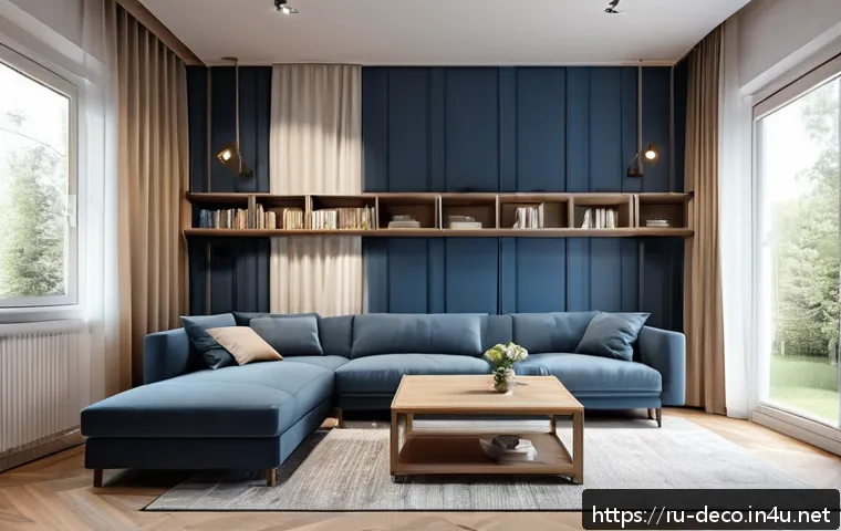 인테리어 코디네이터의 고객 요구 분석 방법 - A cozy and modern living room interior designed for a Russian family who frequently hosts guests, fe...