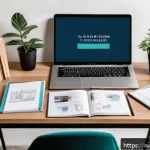 Home 23 인테리어 코디네이터 자격증 준비 자료 추천 - A cozy modern interior design study scene featuring a well-organized desk with open books on interio...