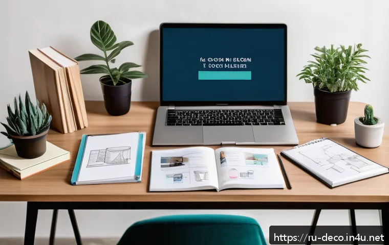 인테리어 코디네이터 자격증 준비 자료 추천 - A cozy modern interior design study scene featuring a well-organized desk with open books on interio...